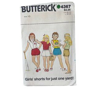 Butterick 4367 Sewing Pattern Size 10 Girls Shorts Elasticized Waist Retro UNCUT
